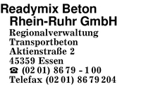 Readymix Beton Rhein-Ruhr GmbH, Regionalverwaltung