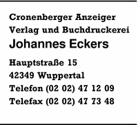 Cronenberger Anzeiger Verlag und Buchdruckerei Johannes Eckers
