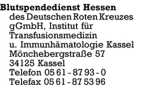 Blutspendedienst Hessen des Deutschen Roten Kreuzes gGmbH Institut fr Transfusionsmedizin und Immunhmatologie Kassel