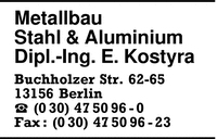 Metallbau Stahl + Aluminium, Dipl.-Ing. Erwin Kostyra