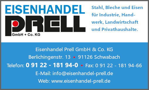Firma Prell Eisenhandel Hans In Schwabach Branche N Baubedarf Eisen Und Stahlwaren Elektromaschinen Elektrowerkzeuge Maschinen Stahlhandel Werkzeuge