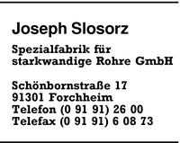 Slosorz Spezialfabrik fr starkwandige Rohre GmbH, Joseph